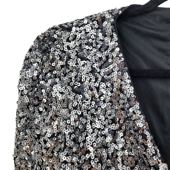 Bardot Womens Sequin Sparkle Dress Sz S Wrap Bodycon Mini Silver Sexy Cocktail - Picture 6 of 12